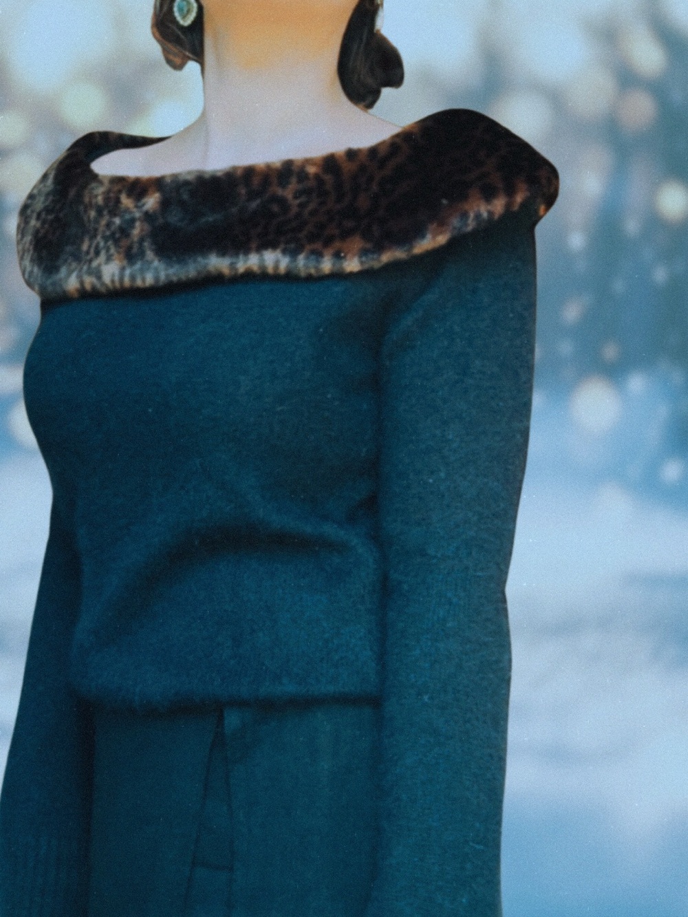 Vintage Newport News Black Angora & Wool Sweater with Fur collar